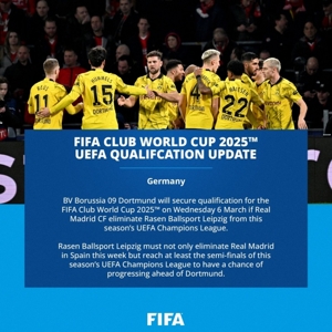 FIFA: Dortmund và Atletico Madrid có thể giành quyền tham dự Club World Cup 2025