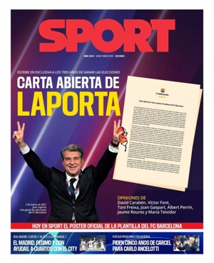 Trang bìa Thể thao hôm nay: Thư ngỏ của Laporta